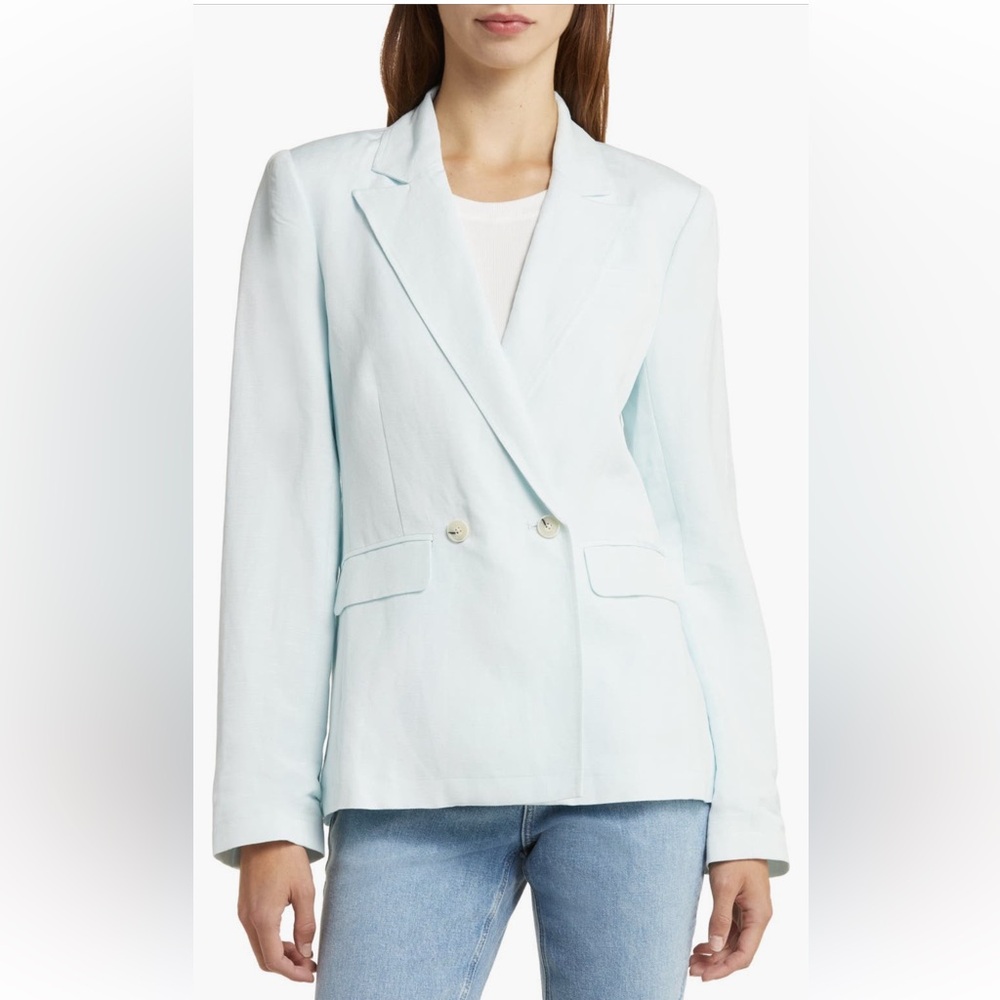 NWOT Paige Denim‎ Women's Light Blue Linen Dawson Double-Breasted Blazer Jacket - Picture 4 of 11